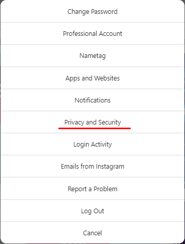 Select the privacy and security button
