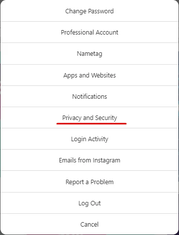 Select the privacy and security button
